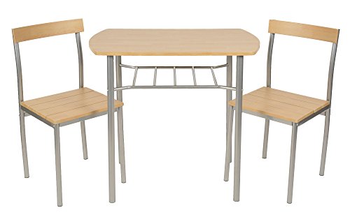 ts-ideen 3er Set Essgruppe Tisch Stuhl platzsparend Esstisch 3-teilig Küchentisch mit Stühlen aus Alugestell in Silber und Holzoptik 50 x 82 cm für Esszimmer Küche