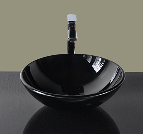 Art-of-Baan® - Design Waschbecken Glas, 42x42x14 cm, Waschschale schwarz; (061)