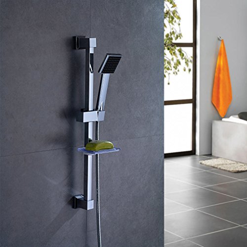 Auralum® 2 Jahre Garantie Regendusche Duschsäule Duschset Chrom eckig Duschsystem Handbrause mit Schlläuche und Seifenhalter