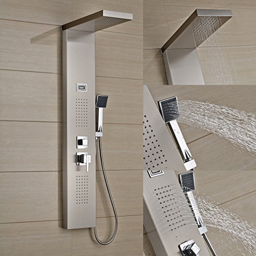 Auralum® Edelstahl Duschpaneele LCD Duschsysteme Massagestrahl Duschset Dusche Handdusche +Brauseschlauch Wasserhahn mit Thermostat in Badzimmer Bad