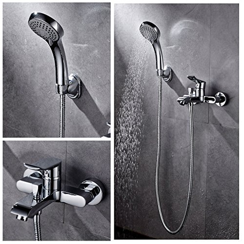 Auralum® Elegant Design Zeitgenössische Armatur Wasserfall mit 2 Typ Wasserspar Ventil-Kern Badewanne Wasserhahn inkl. Wandhalterung mit Handbrause für Bad Badezimmer