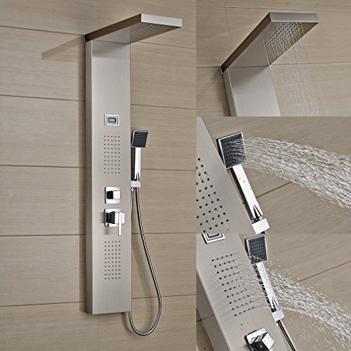 Auralum® Elegant Edelstahl Duschpaneel Thermostat mit Massagejets & Wasserfall mit LCD Display Wassertemperatur Anzeigen ink. Handbrause