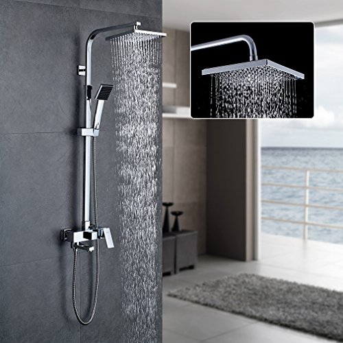Auralum® Zeitgenössig Square Dusch Set Chrom 3-Funktion Rainfall Shower / Duschgarnitur Set inkl. Wasserhahn & Handbrause ca.90cm bis 130cm