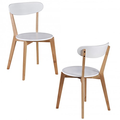 FineBuy 2er Set Esszimmerstühle MDF Weiß Design Holz-Stühle retro Küchenstühle skandinavisch Essstühle Sitzmöbel Retrostyle elegant Stuhlset nordisch Küchenmöbel Holzbeine Designerstuhl zweifarbig