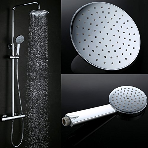 Kinse® Elegant Chrom Überkopf-Brauseset Duschsystem mit Brausethermostat inkl. Handbrause und Regenbrause