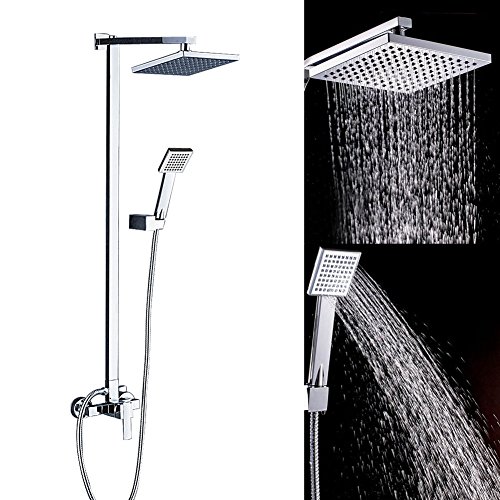 Lionsoul Chrom Duschsystem Wasserfall Brauseset mit Integriertem Umsteller für Kopfbrause und Handbrause (20 x 20 cm)