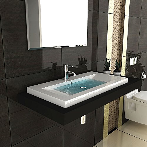 Modernes Badezimmer Aufsatzbecken aus Mineralguss Hochglanz Waschbecken Becken 90 cm Breit Gäste WC Lösung