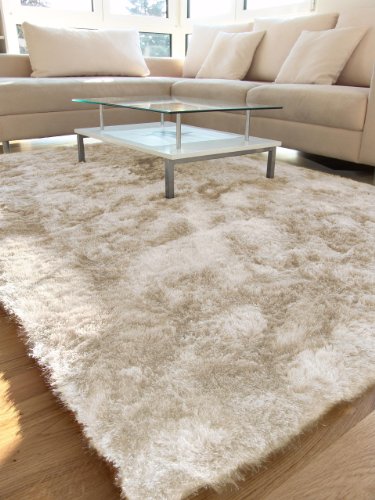 benuta Teppiche: Hochflor Teppich Whisper Quadratisch Beige 150x150 cm - schadstofffrei - 100% Polyester - Uni - Handgetufted - Wohnzimmer