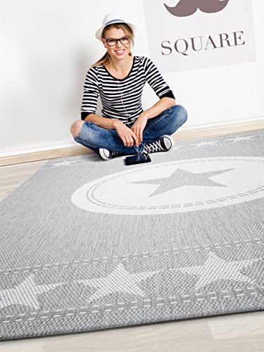 benuta Teppiche: Moderner Designer In- & Outdoor Teppich Essenza Star Grau 120x170 cm - GuT-Siegel - 100% Polypropylen - Sterne - Flachgewebt - Küche
