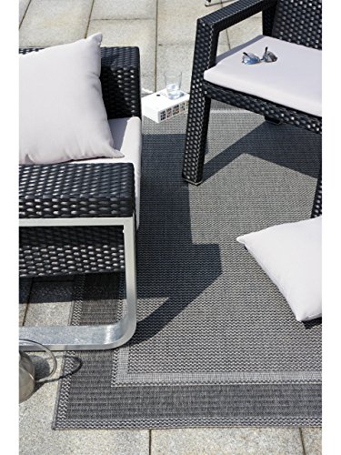 benuta Teppiche: Moderner Designer In- & Outdoor Teppich Riso Grau 80x150 cm - GuT-Siegel - 100% Polypropylen - Uni - Flachgewebt - Küche