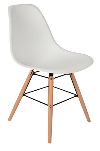 1 x Design Klassiker Stuhl Retro 50er Jahre Barstuhl Küchenstuhl Esszimmer Wohnzimmer Sitz in Weiß Weiss mit Holz
