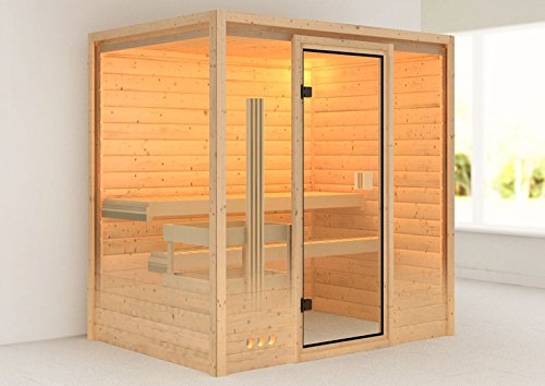 Karibu Sauna Samira mit Dachkranz (Fronteinstieg) - für niedrige Räume
