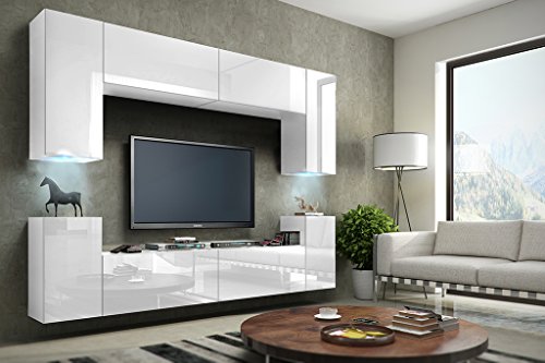FUTURE 1 Wohnwand Anbauwand Schrankwand Möbel Wand TV-Ständer Wohnzimmer Hochglanz Schwarz / Weiß Beleuchtung LED RGB