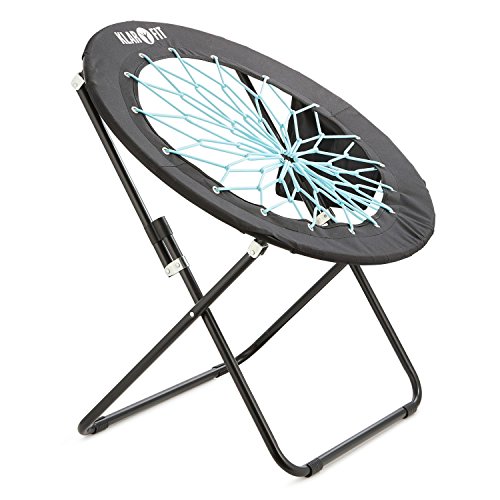 Klarfit Bounco Bungee Chair Stuhl Klappstuhl (aus strapazierfähigen Bungee-Seilen, 81 x 41 x 85 cm, faltbar, rund, bis max. 100 kg belastbar) schwarz oder blau