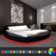 Festnight Polsterbett Bett Doppelbett Ehebett mit LED ohne Matratze 180x200 cm Rund Kunstleder Schwarz
