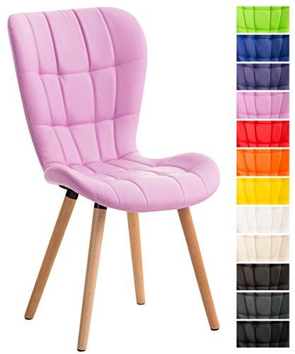 CLP Esszimmerstuhl ELDA mit hochwertiger Polsterung und Kunstlederbezug | Lehnstuhl mit robustem Holzgestell | Polsterstuhl mit stilvollen Ziernähten | In verschiedenen Farben erhältlich Pink