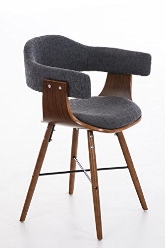 CLP Retro Esszimmer-Stuhl BARRIE V2 Stoff, Holzgestell walnuss, Gastro-Stuhl mit Armlehne, gepolstert, modern Hellgrau