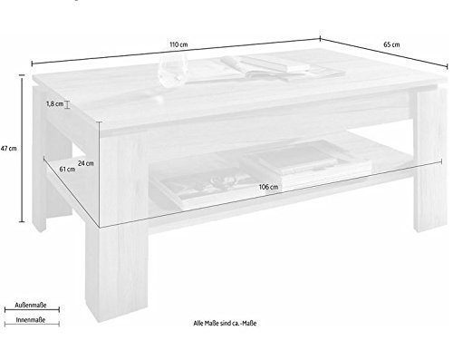Trendteam Couchtisch Wohnzimmertisch Universal, 110 x 47 x 65 cm in Weiß mit Ablageboden