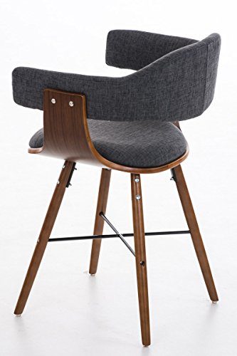 CLP Retro Esszimmer-Stuhl BARRIE V2 Stoff, Holzgestell walnuss, Gastro-Stuhl mit Armlehne, gepolstert, modern Hellgrau