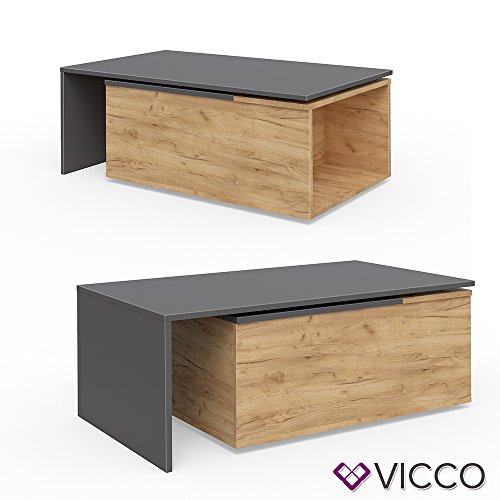 Vicco Couchtisch LEO 60x100 cm Wohnzimmertisch Beistelltisch Kaffetisch Holztisch +++ INKL DREHBARER PLATTE UND EXTRA STAURAUM +++ (Anthrazit/Sandeiche)