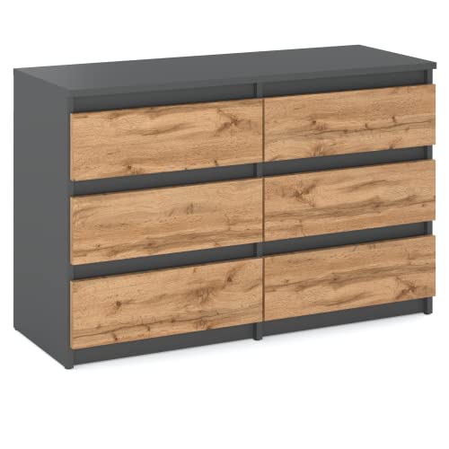 MRBLS Kommode mit 6 Schubladen Sideboard Schubladenschrank Kleiderschrank Modern Möbel mit Schubladen für Ihr Schlafzimmer (Grau Matt - Wotan) – 100 x 33,5 x 71,5 cm (B/H/T)