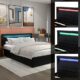 Polsterbett 140x200cm, LED Bett mit Lattenrost und Stauraum, beleuchtetem Kopfteil in diversen Farben & Kunstleder, Schwarz