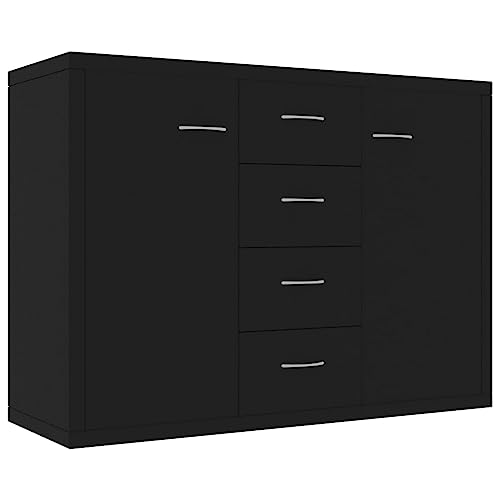 vidaXL Sideboard, Kommode mit viel Stauraum, Schrank mit 4 Schubladen 2 Türen, Mehrzweckschrank Anrichte für Wohnzimmer, Schwarz 88x30x65cm Holzwerkstoff