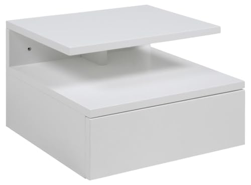 AC Design Furniture Fia Nachttisch mit 1 Schublade in Weiß, 1 Stück, Wandschrank im Minimalistischen Stil mit Hochglanz-Finish, Kleiner Nachtschrank zur Wandmontage, B: 35 x H: 22,5 x T: 32 cm