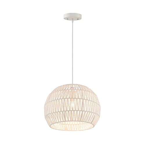 COSTWAY Retro Pendelleuchte Papier, Boho Lampe Hängend Rustikal, D43*H34cm Geflochten Hängelampe Korb, E27-Glühbirne (nicht Inkl.), Hängelampe für Schlafzimmer Wohnzimmer Esszimmer Flur Küche, Beige