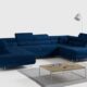 MKS MEBLE Ecksofa Wohnzimmer - Wohnlandschaft - U-Form Couch mit Schlaffunktion - Bettsofa - Wohnzimmer U Couch - Polstersofa mit Bettkasten - Gustaw U Marineblau Monolith