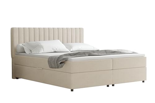 PANDA MÖBEL Everest Boxspringbett 180 x 200 cm Doppelbett mit hochwertiger Bonell-Matratze und Topper, Polsterbett mit Bettkasten, Schlafzimmer, Bequem, Modern, Stilvoll