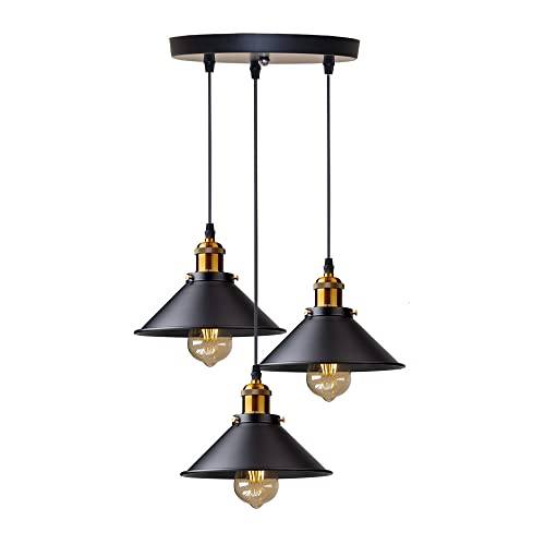 DELIPOP 3-Flammige Industrielle Pendelleuchte, Hängelampe Vintage Retro, Style Edison Metall, Hängeleuchte E27 Φ22cm für Esszimmer, Wohnzimmer