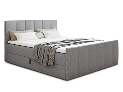 Boxspringbett Star Lux mit Fußteil, 2 Bettkästen und Matratzentopper - Doppelbett mit Topper, Bonell-Matratze, Polsterbett, Bett, Betten, Schlafzimmer (180 x 200 cm, Grau (Inari 91))