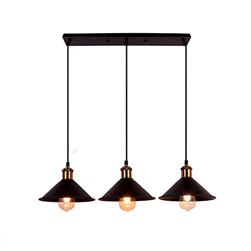 FIRVRE Schwarz Industrielle 3 Licht Retro Design gold Pendelleuchte Loft Eisen Lampenschirm Regenschirm einstellbar Deckenleuchten Vintage Hängelampe Kronleuchter E27 für Kücheninsel Esszimmer Cafe