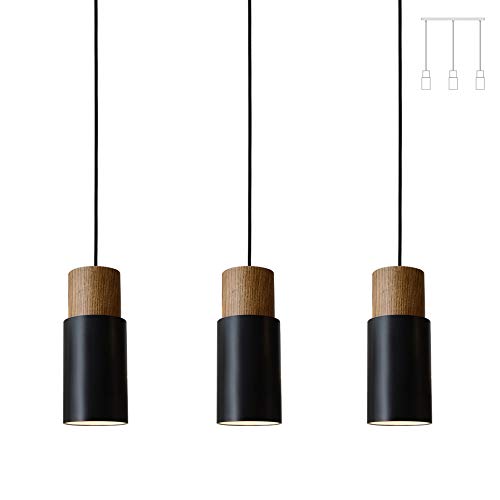 ouglres 3 Flammige Pendelleuchte Vintage Esstisch Lampe Hängend Holz Hängelampe Retro Hängeleuchte Lampenschirm Industrial Für E27 Esszimmer Kuche Wohnzimmer Restaurant Keller Untergeschoss Schwarz