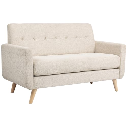 HOMCOM 2 Sitzer Sofa, Couch mit Dickem Sitz- und Rückenkissen, Samtoptik, Polstersofa mit Holzbeine, Doppelsofa im Modern-Stil für Wohnzimmer, Schlafzimmer, Beige