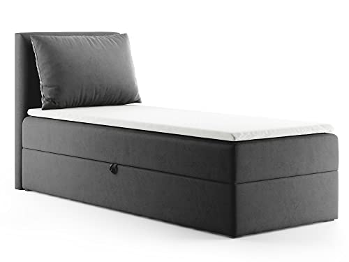 Boxspringbett Egro Mini mit Bettkasten und Kissen - Einzelbett mit Bonell-Matratze und Topper, Polsterbett, Bett, Schlafzimmer (Graphit (Kronos 22), 100 x 200 cm)