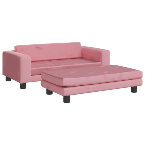 vidaXL Kindersofa mit Hocker, Couch für Kinder, Kindercouch mit runden Kanten, Kindersessel Minisofa Polstersofa Kindermöbel Sofa Kinderzimmer, Rosa Samt