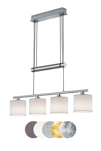 lightling modern Pendelleuchte Marita 4-flammig nickel matt Metall, Stoffschirm weiß, höhenverstellbar, exkl. 4 x E14 max. 28W, Höhe 95-150 cm, Breite 77 cm