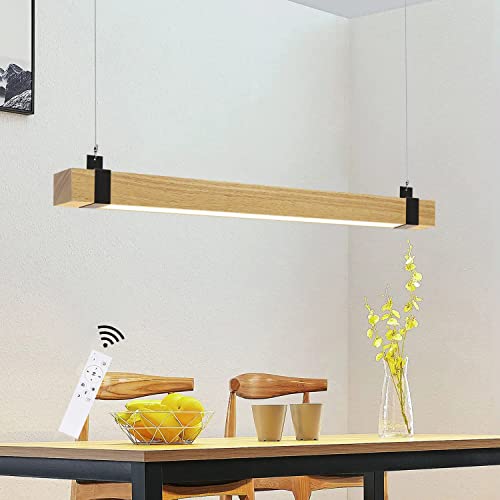 ZMH LED Pendelleuchte Esstisch Hängeleuchte Holz - Küchenlampe Hängend 100CM Hängelampe Wohnzimmer Dimmbar Esstischlampe 19W Industrial Esszimmerlampe Vintage Retro Pendellampe für Schlafzimmer Büro