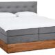 Belanoti MARBO Boxspringbett 180x200 mit Bettkasten 7-Zonen Taschenfederkern Matratze inklusive Visco Topper Bett 180x200 Eiche in der Farbe Hellgrau H2/H3 Polsterbett mit Massivholz Eiche