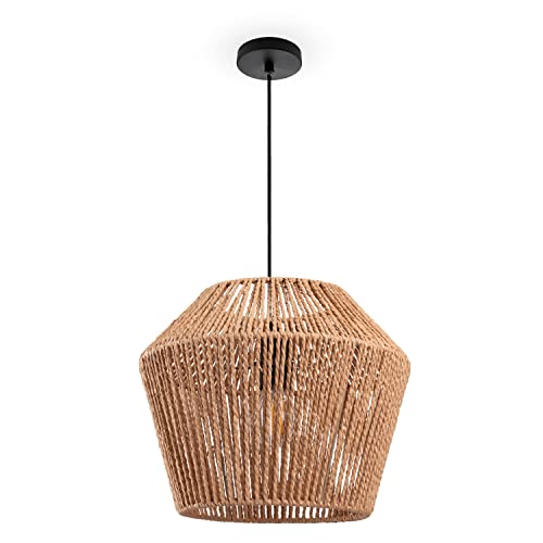 Paco Home Hängelampe Bambus Wohnzimmer Pendelleuchte Rattan Esstisch Esszimmer Lampe E27 Hängeleuchte Papier Boho, Farbe:Natur (Ø33cm), Leuchtenart___Farbe:Pendelleuchte - Schwarz