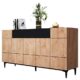 Newfurn Kommode Schwarz Wildeiche Sideboard Vintage Industrial - 180x90x42 cm (BxHxT) - Highboard Anrichte - Wohnzimmer Schlafzimmer Flur Esszimmer