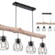 INNOVATE Pendelleuchte Holz 4 Gitterkörbe Rund – 80cm breite Hängelampe Vintage Holzbalken Rustikal – Aluminium Gitterkorb Pendellampe schwarz 4x E27 Fassung bis 40 Watt - Retro Hängeleuchte 140cm