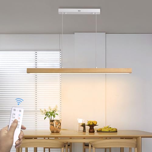 LED Pendelleuchte esstisch holz Dimmbar, Moderne Hängelampe mit Fernbedienung, Linear Design Hängeleuchte Esstisch lampe, 36W Esszimmerlampe hängend höhenverstellbar für Esszimmer Küche Büro, L100CM