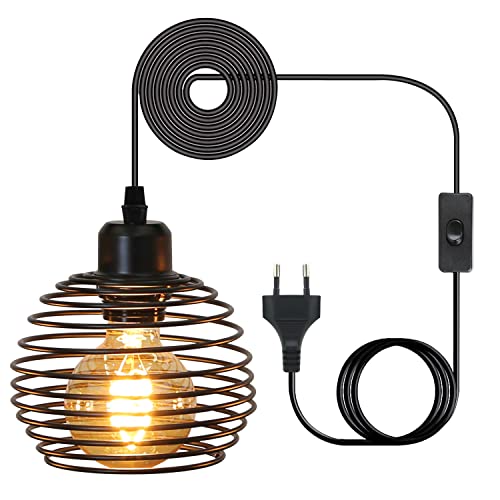 ZMH Pendelleuchte Vintage Hängelampe Industrial - Schwarz 1.5M Pendellampe Esstisch mit Schalter Stecker E27 Retro Lampenfassung 1fla. Max.60W Hängeleuchte für Schlafzimmer Wohnzimmer Küche Restaurant