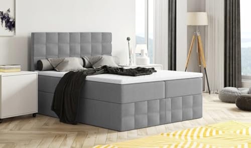 Moderne Boxspringbett MERA Premium Bett mit Bettkasten Ziernähten Bonell Matratze H3 Federkern Topper Polsterbett Doppelbett Schlafzimmer (Dunkelgrau - Aura 24, 160 x 200)