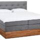 Belanoti MARBO Boxspringbett 160x200 mit Bettkasten 7-Zonen Taschenfederkern Matratze inklusive Visco Topper Bett 160x200 Eiche in der Farbe Hellgrau H2/H3 Polsterbett mit Massivholz Eiche