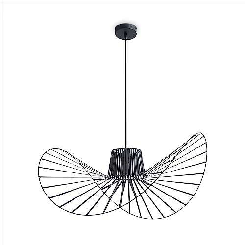 Paco Home Pendellampe Hängeleuchte Vertigo Wohnzimmer Esszimmerlampe Schlafzimmer Pendelleuchte Modern Vintage Hut E27, Farbe:Schwarz (Ø90cm), Leuchtenart___Farbe:Pendelleuchte - Schwarz