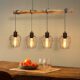 ZMH Retro Pendelleuchte Vintage Hängelampe 4 flammige Holz Esszimmerlampe Pendellampe Wohnzimmer im Industrial Design mit höhenverstellbaren Strahlern - Schwar - Fassung: E27 - ohne Leuchtmittel